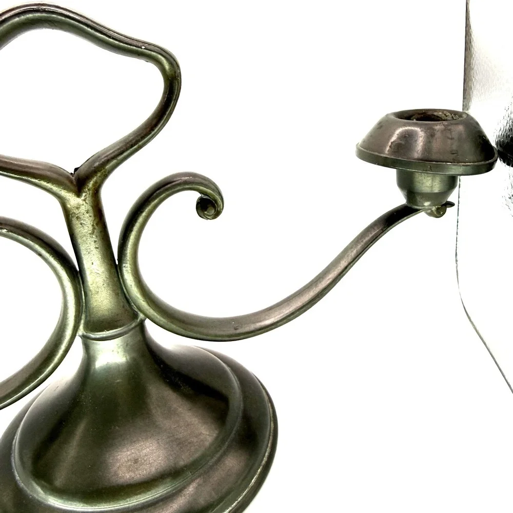 Vtg Trade Pewter S52 Ornate 2 Arm Candelabras Gothic 12
